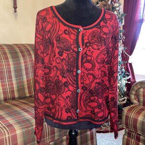 NWT Women's CHRISTOPHER & BANKS Red Floral Cardigan Sweater Large Holiday